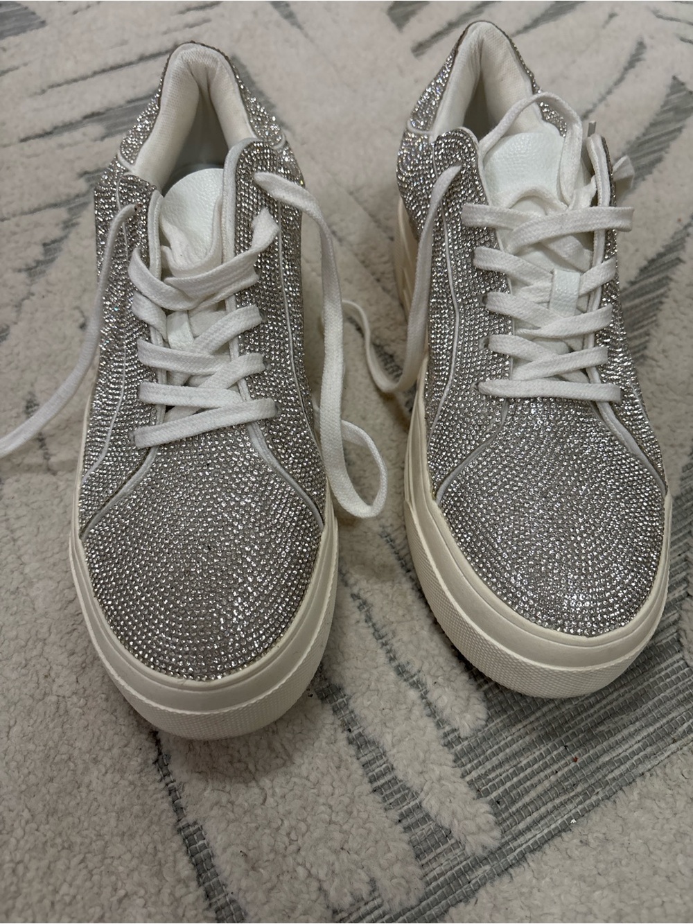 Jessica Simpson Silver Crystal Embellished Low-Top Sneakers